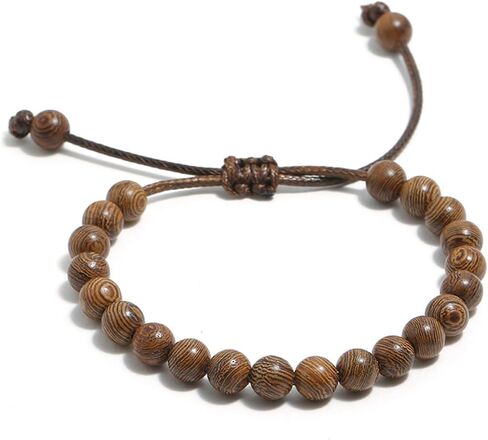 COLORFUL BLING Mala Beaded Rosary Bracelet Tibetan Sandalwood Wood Adjustable Braide String Wooden Bracelet for Women Men Boy Teen Girl Girlfriend Boyfriend Handmade Religious Prayer Jewelry Gift in Saudi Arabia