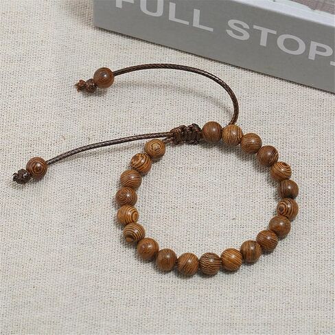 COLORFUL BLING Mala Beaded Rosary Bracelet Tibetan Sandalwood Wood Adjustable Braide String Wooden Bracelet for Women Men Boy Teen Girl Girlfriend Boyfriend Handmade Religious Prayer Jewelry Gift in Saudi Arabia