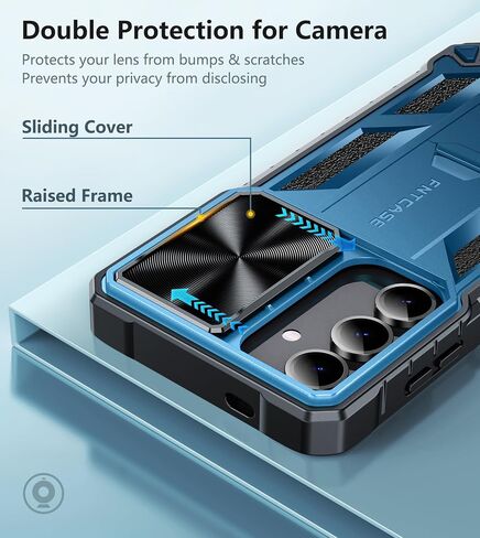FNTCASE for Samsung-Galaxy S24 Protective Case: Military Grade Dropproof Cell Phone Cover with Kickstand & Slide | Heavy Duty Rugged Phonecase Bumper Textured | Heavy Duty Protector(Black) in Kuwait