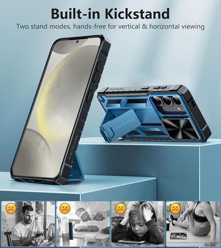 FNTCASE for Samsung-Galaxy S24 Protective Case: Military Grade Dropproof Cell Phone Cover with Kickstand & Slide | Heavy Duty Rugged Phonecase Bumper Textured | Heavy Duty Protector(Black) in Kuwait