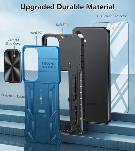FNTCASE for Samsung-Galaxy S24 Protective Case: Military Grade Dropproof Cell Phone Cover with Kickstand & Slide | Heavy Duty Rugged Phonecase Bumper Textured | Heavy Duty Protector(Black) in Kuwait