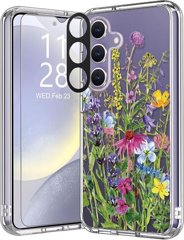 bicol for Samsung Galaxy S24 Case with Screen Protector and Camera Lens Protector - Fashionable Floral Designs for Women Girls - Shockproof Acrylic Clear Phone Cover 6.1" - Alpaca in Saudi Arabia
