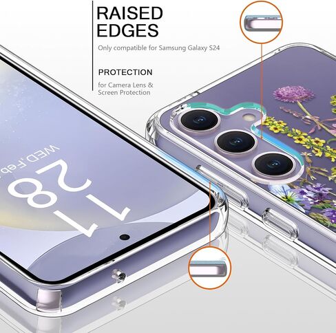 bicol for Samsung Galaxy S24 Case with Screen Protector and Camera Lens Protector - Fashionable Floral Designs for Women Girls - Shockproof Acrylic Clear Phone Cover 6.1" - Alpaca in Saudi Arabia