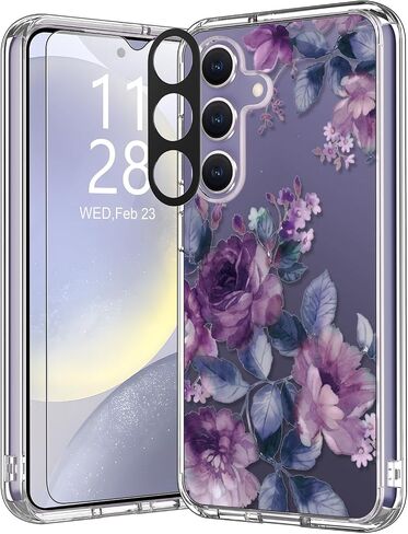 bicol for Samsung Galaxy S24 Case with Screen Protector and Camera Lens Protector - Fashionable Floral Designs for Women Girls - Shockproof Acrylic Clear Phone Cover 6.1" - Alpaca in Saudi Arabia