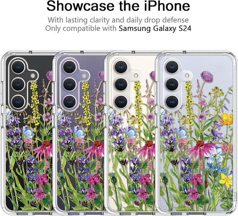 bicol for Samsung Galaxy S24 Case with Screen Protector and Camera Lens Protector - Fashionable Floral Designs for Women Girls - Shockproof Acrylic Clear Phone Cover 6.1" - Alpaca in Saudi Arabia