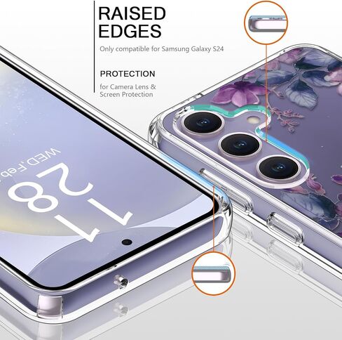 bicol for Samsung Galaxy S24 Case with Screen Protector and Camera Lens Protector - Fashionable Floral Designs for Women Girls - Shockproof Acrylic Clear Phone Cover 6.1" - Alpaca in Saudi Arabia