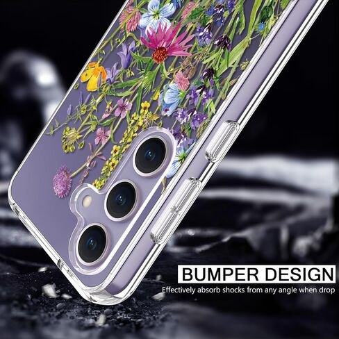 bicol for Samsung Galaxy S24 Case with Screen Protector and Camera Lens Protector - Fashionable Floral Designs for Women Girls - Shockproof Acrylic Clear Phone Cover 6.1" - Alpaca in Saudi Arabia