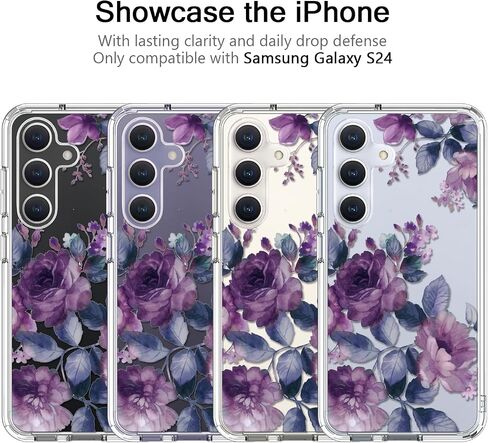 bicol for Samsung Galaxy S24 Case with Screen Protector and Camera Lens Protector - Fashionable Floral Designs for Women Girls - Shockproof Acrylic Clear Phone Cover 6.1" - Alpaca in Saudi Arabia