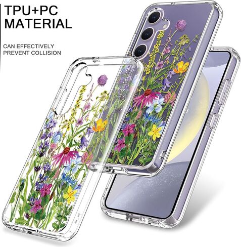 bicol for Samsung Galaxy S24 Case with Screen Protector and Camera Lens Protector - Fashionable Floral Designs for Women Girls - Shockproof Acrylic Clear Phone Cover 6.1" - Alpaca in Saudi Arabia
