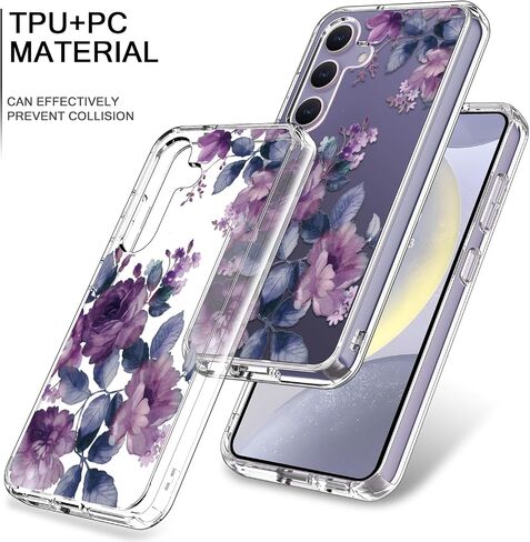 bicol for Samsung Galaxy S24 Case with Screen Protector and Camera Lens Protector - Fashionable Floral Designs for Women Girls - Shockproof Acrylic Clear Phone Cover 6.1" - Alpaca in Saudi Arabia