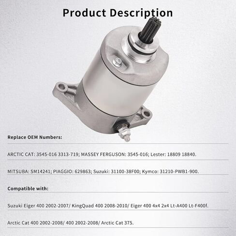 Road Passion 31100-38F00 Starter Motor for Suzuki ATV Eiger 400 Arctic Cat ATV 375 400 2002-2008 2X4 4X4 UTV TRV Suzuki KingQuad 400 LT-A400 LT-F400 3545-016 in Saudi Arabia