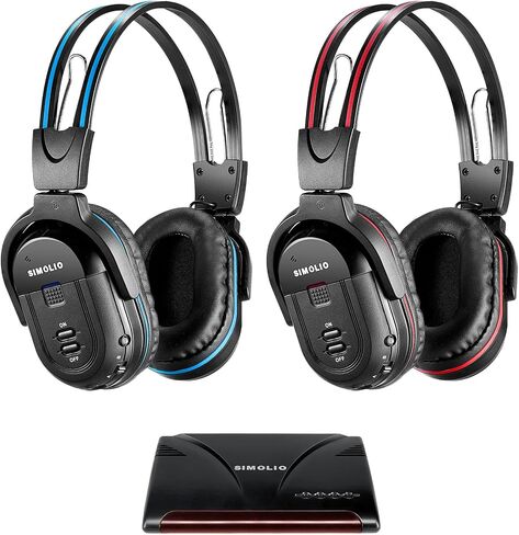 SIMOLIO Wireless Headphones for TV Watching with one Transmitter, IR Headsets for Outdoor Movie & Car, No Lag, 4 Packs to Multiple Headphones, Digital Optical RCA AUX, Volume Control, 2 Channel Option in Saudi Arabia