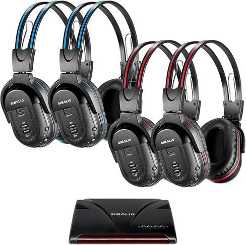 سماعات رأس SIMOLIO اللاسلكية لمشاهدة التلفزيون مع جهاز إرسال واحد، سماعات الأشعة تحت الحمراء للأفلام والسيارات الخارجية، بدون تأخير، 4 حزم إلى سماعات رأس متعددة، RCA AUX بصري رقمي، التحكم في مستوى الصوت، خيار قناتين in Kuwait