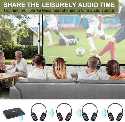 سماعات رأس SIMOLIO اللاسلكية لمشاهدة التلفزيون مع جهاز إرسال واحد، سماعات الأشعة تحت الحمراء للأفلام والسيارات الخارجية، بدون تأخير، 4 حزم إلى سماعات رأس متعددة، RCA AUX بصري رقمي، التحكم في مستوى الصوت، خيار قناتين in Kuwait