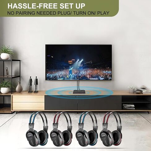 SIMOLIO Wireless Headphones for TV Watching with one Transmitter, IR Headsets for Outdoor Movie & Car, No Lag, 4 Packs to Multiple Headphones, Digital Optical RCA AUX, Volume Control, 2 Channel Option in Saudi Arabia