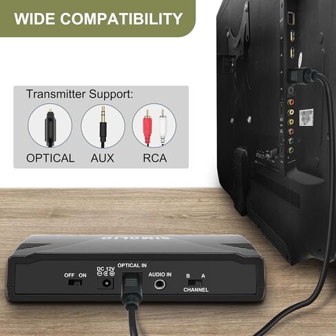 سماعات رأس SIMOLIO اللاسلكية لمشاهدة التلفزيون مع جهاز إرسال واحد، سماعات الأشعة تحت الحمراء للأفلام والسيارات الخارجية، بدون تأخير، 4 حزم إلى سماعات رأس متعددة، RCA AUX بصري رقمي، التحكم في مستوى الصوت، خيار قناتين in Kuwait