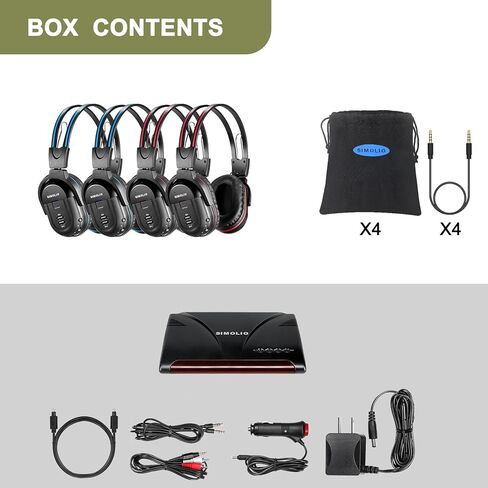 سماعات رأس SIMOLIO اللاسلكية لمشاهدة التلفزيون مع جهاز إرسال واحد، سماعات الأشعة تحت الحمراء للأفلام والسيارات الخارجية، بدون تأخير، 4 حزم إلى سماعات رأس متعددة، RCA AUX بصري رقمي، التحكم في مستوى الصوت، خيار قناتين in Kuwait