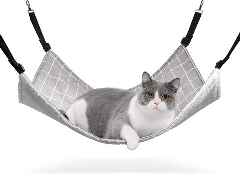 ComSaf Reversible Cat Hammock, Breathable Pet Cage Hammock with Adjustable Straps and Metal Hooks, Double-Sided Hanging Pet Hammock Bed for Cats, Ferret, Puppy, Other Small Animals, 22 x 18.5 inch in Saudi Arabia