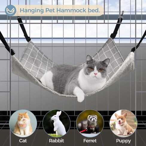 ComSaf Reversible Cat Hammock, Breathable Pet Cage Hammock with Adjustable Straps and Metal Hooks, Double-Sided Hanging Pet Hammock Bed for Cats, Ferret, Puppy, Other Small Animals, 22 x 18.5 inch in Saudi Arabia