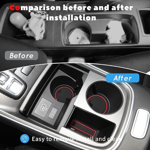 بطانات إدراج حامل أكواب Auovo متوافقة مع ملحقات Hyundai Santa Fe 2020 2021 2022 2023 سجادات مضادة للغبار وحدة التحكم المركزية وأكواب الأكواب وجيب الباب 15 قطعة (أحمر) in Saudi Arabia