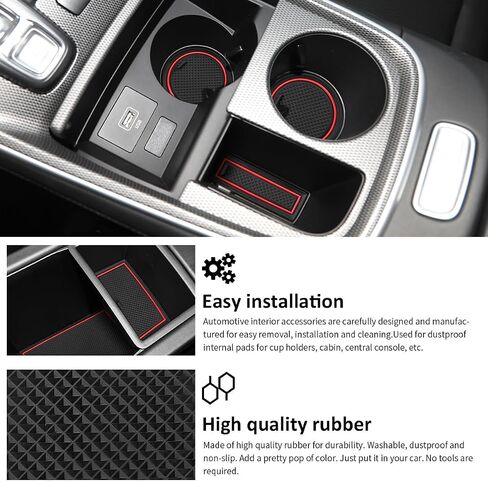 بطانات إدراج حامل أكواب Auovo متوافقة مع ملحقات Hyundai Santa Fe 2020 2021 2022 2023 سجادات مضادة للغبار وحدة التحكم المركزية وأكواب الأكواب وجيب الباب 15 قطعة (أحمر) in Saudi Arabia