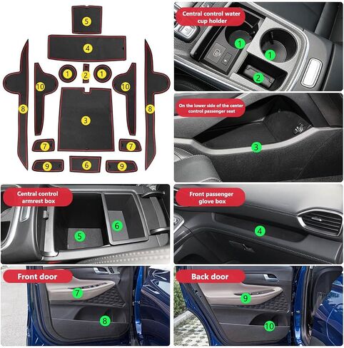 بطانات إدراج حامل أكواب Auovo متوافقة مع ملحقات Hyundai Santa Fe 2020 2021 2022 2023 سجادات مضادة للغبار وحدة التحكم المركزية وأكواب الأكواب وجيب الباب 15 قطعة (أحمر) in Saudi Arabia