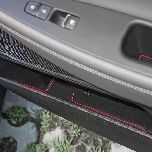 بطانات إدراج حامل أكواب Auovo متوافقة مع ملحقات Hyundai Santa Fe 2020 2021 2022 2023 سجادات مضادة للغبار وحدة التحكم المركزية وأكواب الأكواب وجيب الباب 15 قطعة (أحمر) in Saudi Arabia