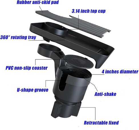 PACEWALKER cup holder Tray for Car Expander with Tray Multifunctional Tray 360° Rotating Table & Adjustable Base with Yeti 20/26/30 oz Hydro Flasks 32/40 oz Camelbak 32/40 oz in Saudi Arabia