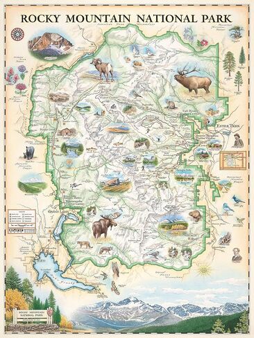 Rocky Mountain National Park Hand-Drawn Map Poster - Authentic 18x24 Inch Vintage-Style Wall Art - Lithographic Print with Soy-Based Inks - Unique Gift for History Buffs, Travelers, Teachers, or Home Decor - All-Ages - Made In USA in Saudi Arabia