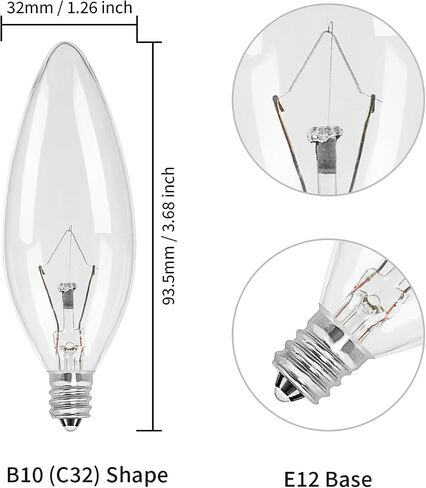 12-Pack E12 Incandescent Candle Light Bulbs 40W Warm White 2500K, 380 Lumen Dimmable Chandelier Light Bulbs for Ceiling Fan, Pendants or Outdoor, B10 Clear Candelabra Base Bulbs in Saudi Arabia