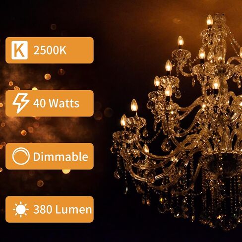 12-Pack E12 Incandescent Candle Light Bulbs 40W Warm White 2500K, 380 Lumen Dimmable Chandelier Light Bulbs for Ceiling Fan, Pendants or Outdoor, B10 Clear Candelabra Base Bulbs in Saudi Arabia