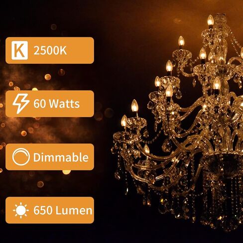 12-Pack E12 Incandescent Candle Light Bulbs 40W Warm White 2500K, 380 Lumen Dimmable Chandelier Light Bulbs for Ceiling Fan, Pendants or Outdoor, B10 Clear Candelabra Base Bulbs in Saudi Arabia