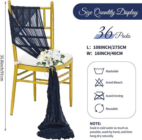 36 Pcs Purple Cheesecloth Chair Sashes, 16 x 108 inch Rustic Gauze Chair Ribbon Ties Back Bows Fabric Washable Chair Sashes Bows Boho for Wedding Bridal Baby Shower Restaurant Chair Decor in Saudi Arabia