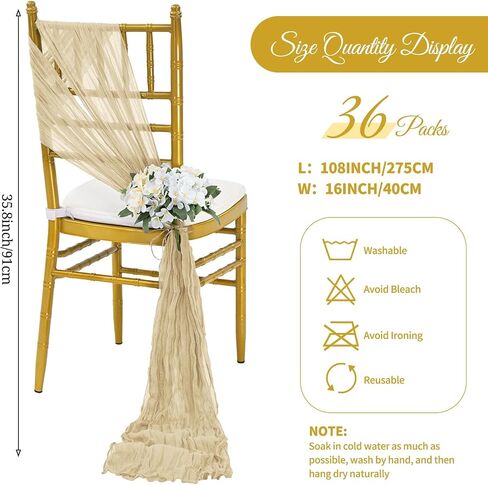 36 Pcs Purple Cheesecloth Chair Sashes, 16 x 108 inch Rustic Gauze Chair Ribbon Ties Back Bows Fabric Washable Chair Sashes Bows Boho for Wedding Bridal Baby Shower Restaurant Chair Decor in Saudi Arabia