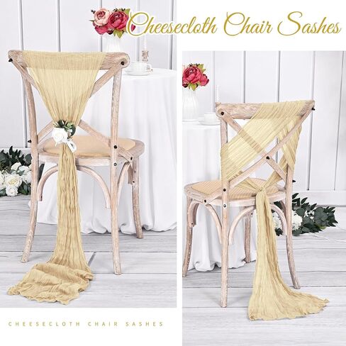 36 Pcs Purple Cheesecloth Chair Sashes, 16 x 108 inch Rustic Gauze Chair Ribbon Ties Back Bows Fabric Washable Chair Sashes Bows Boho for Wedding Bridal Baby Shower Restaurant Chair Decor in Saudi Arabia