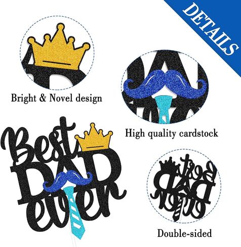 Happy Father’s Day Cake Topper Best Dad Ever Cake Decoration We Love You Daddy Father’s Day Theme Happy Father’s Day Festival Party Supplies Glitter Black in Saudi Arabia