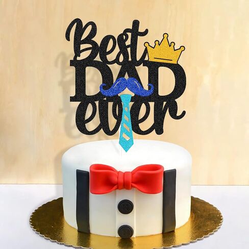 Happy Father’s Day Cake Topper Best Dad Ever Cake Decoration We Love You Daddy Father’s Day Theme Happy Father’s Day Festival Party Supplies Glitter Black in Saudi Arabia