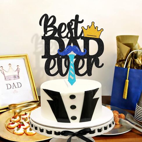 Happy Father’s Day Cake Topper Best Dad Ever Cake Decoration We Love You Daddy Father’s Day Theme Happy Father’s Day Festival Party Supplies Glitter Black in Saudi Arabia