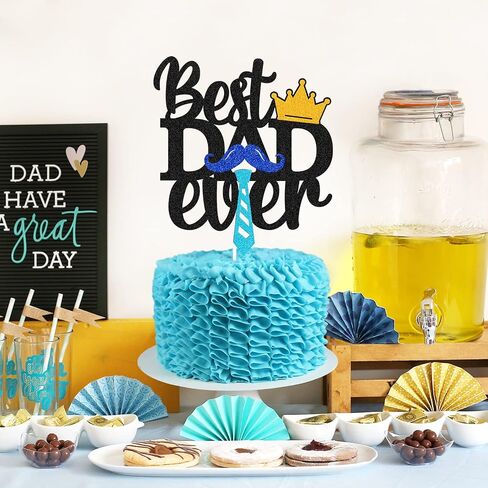 Happy Father’s Day Cake Topper Best Dad Ever Cake Decoration We Love You Daddy Father’s Day Theme Happy Father’s Day Festival Party Supplies Glitter Black in Saudi Arabia