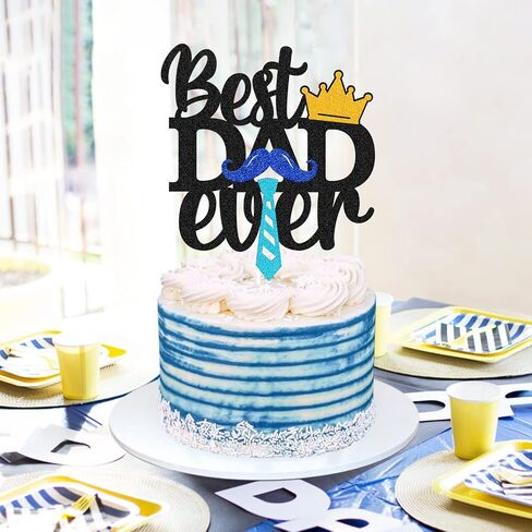Happy Father’s Day Cake Topper Best Dad Ever Cake Decoration We Love You Daddy Father’s Day Theme Happy Father’s Day Festival Party Supplies Glitter Black in Saudi Arabia