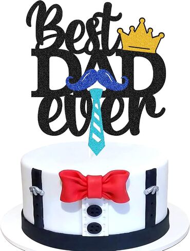 Happy Father’s Day Cake Topper Best Dad Ever Cake Decoration We Love You Daddy Father’s Day Theme Happy Father’s Day Festival Party Supplies Glitter Black in Saudi Arabia