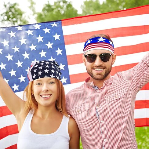 Patriotic American Flag Sports Sweatband Headbands Set for Kids Men Women,4th of July Independence Day Headband Wristband Decorations Included American Flag Headbands Wristbands Square USA Bandana in Kuwait