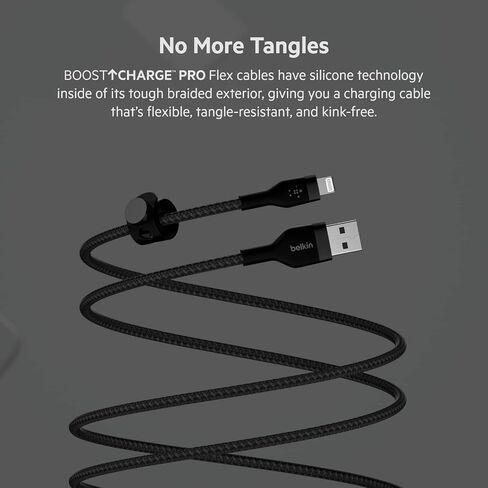 Belkin BoostCharge Pro Flex Braided USB Type A to Lightning Cable (1M/3.3FT), MFi Certified Charging Cable for iPhone 13, 12, 11, Pro, Max, Mini, SE, iPad and More, 2-Pack, Black in Saudi Arabia