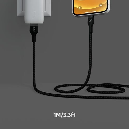 Belkin BoostCharge Pro Flex Braided USB Type A to Lightning Cable (1M/3.3FT), MFi Certified Charging Cable for iPhone 13, 12, 11, Pro, Max, Mini, SE, iPad and More, 2-Pack, Black in Saudi Arabia