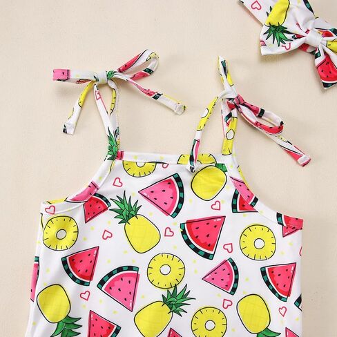 Ritatte Toddler Baby Girl Jumpsuit Sleeveless Adjustable Tie-Up Strap Romper with Pocket Headband Kid One Piece Summer Outfit in Saudi Arabia