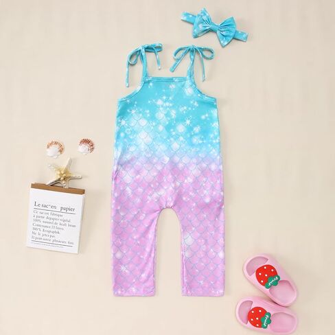 Ritatte Toddler Baby Girl Jumpsuit Sleeveless Adjustable Tie-Up Strap Romper with Pocket Headband Kid One Piece Summer Outfit in Saudi Arabia