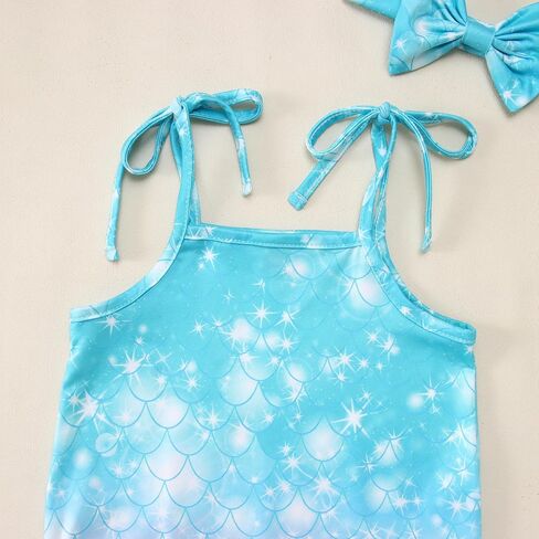 Ritatte Toddler Baby Girl Jumpsuit Sleeveless Adjustable Tie-Up Strap Romper with Pocket Headband Kid One Piece Summer Outfit in Saudi Arabia