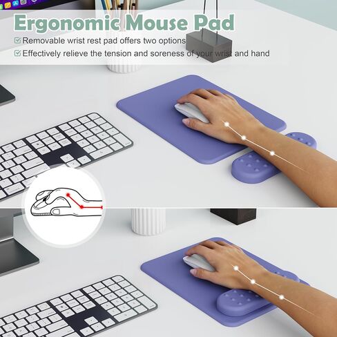 HONKID Mouse Pad with Removable Magnetic Wrist Rest, Ergonomic Mousepad with Wrist Support, Pain Relief Mousepads with Memory Foam Wrist Rest Pad and Non-Slip Base, Perfect for PC, Laptop,White in Saudi Arabia