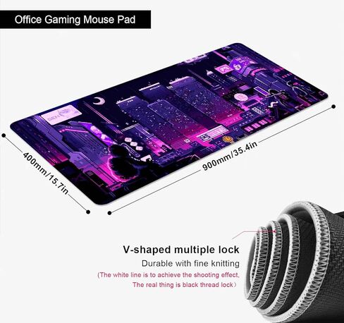 لوحة ماوس كبيرة باللون الأرجواني للرسوم المتحركة اليابانية للمكتب، لوحة مكتب فنية بكسل شارع نيون طوكيو، لوحة ماوس ألعاب كبيرة مقاس XXL، سجادة مكتب Skyline City، 35.4 × 15.7 بوصة، Retro Vaporwave in Kuwait