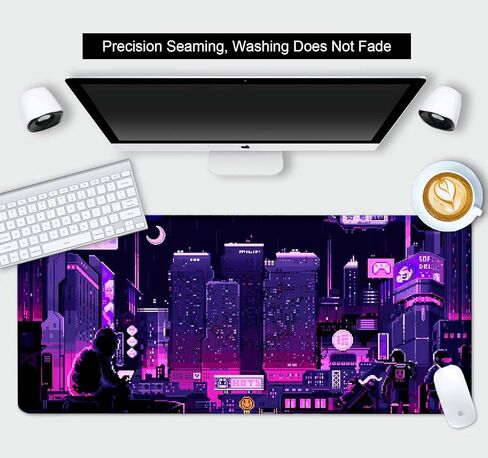 لوحة ماوس كبيرة باللون الأرجواني للرسوم المتحركة اليابانية للمكتب، لوحة مكتب فنية بكسل شارع نيون طوكيو، لوحة ماوس ألعاب كبيرة مقاس XXL، سجادة مكتب Skyline City، 35.4 × 15.7 بوصة، Retro Vaporwave in Kuwait